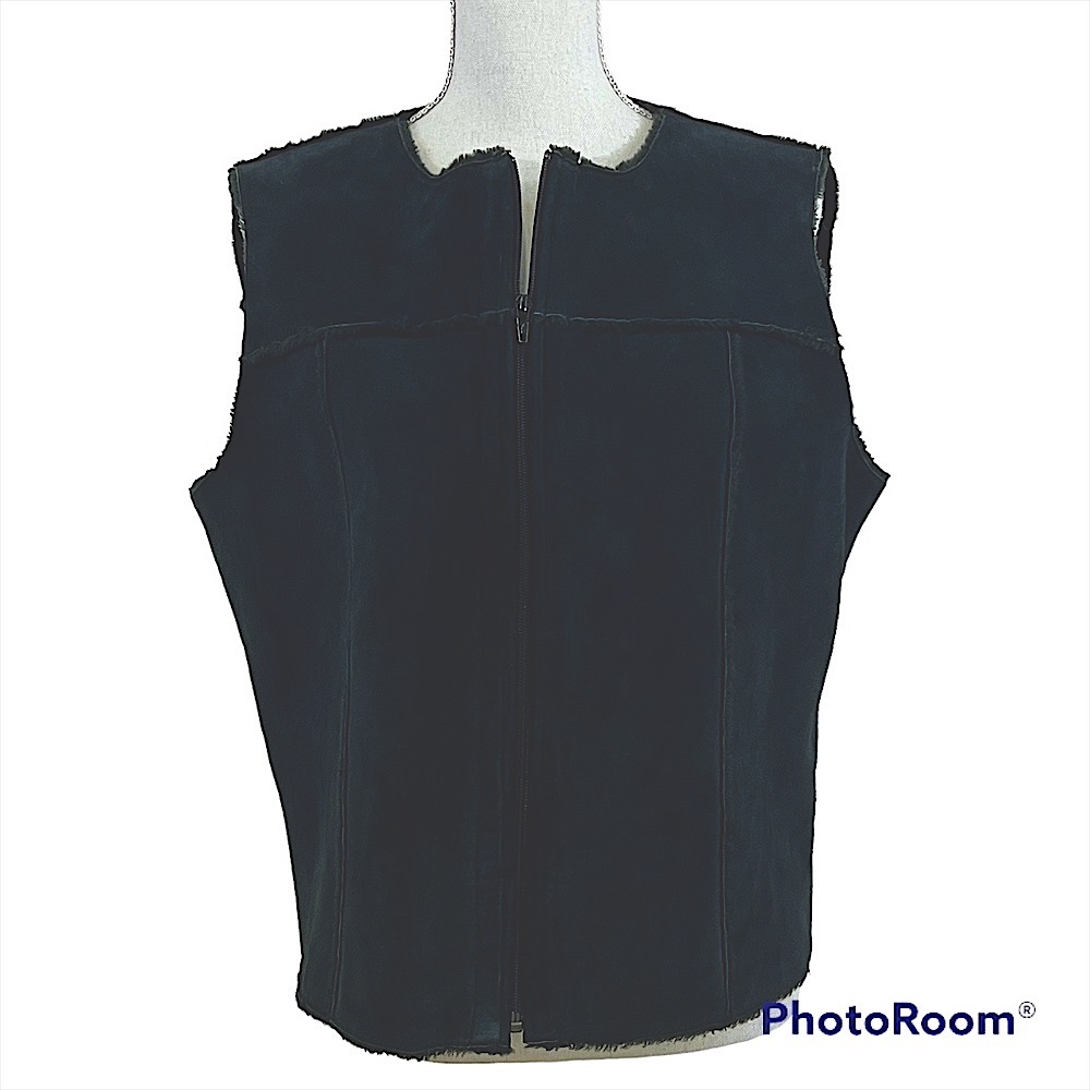 Clothes by Revue Black Leather Suède Vest with Faux Fur Lining Womens Size XL